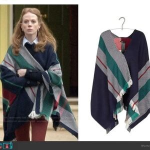 Women’s MAJE Emmy jacquard stripe wool-blend multicolor frayed hem shrug poncho